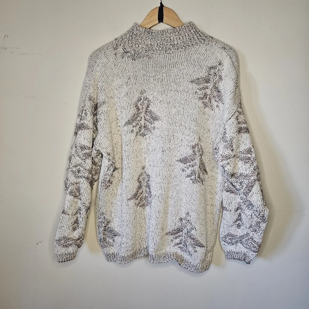 Vintage Castle Square Mock Neck Snowflake Knit Sweater Size Large